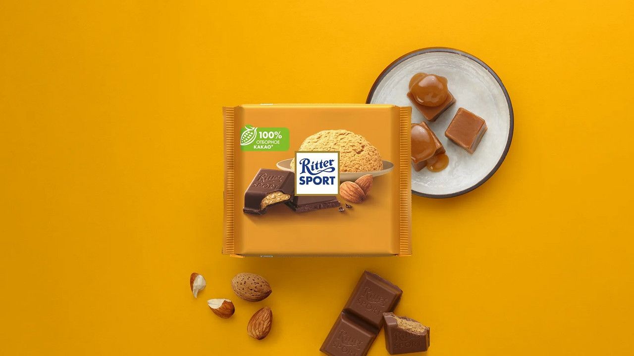 Шоколад Ritter Sport молочный карамельный мусс с миндалем, 100г. Набор 11 шт.