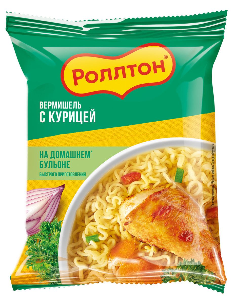 Вермишель быстрого приготовления Роллтон с курицей на домашнем бульоне, 60г х 42 шт.