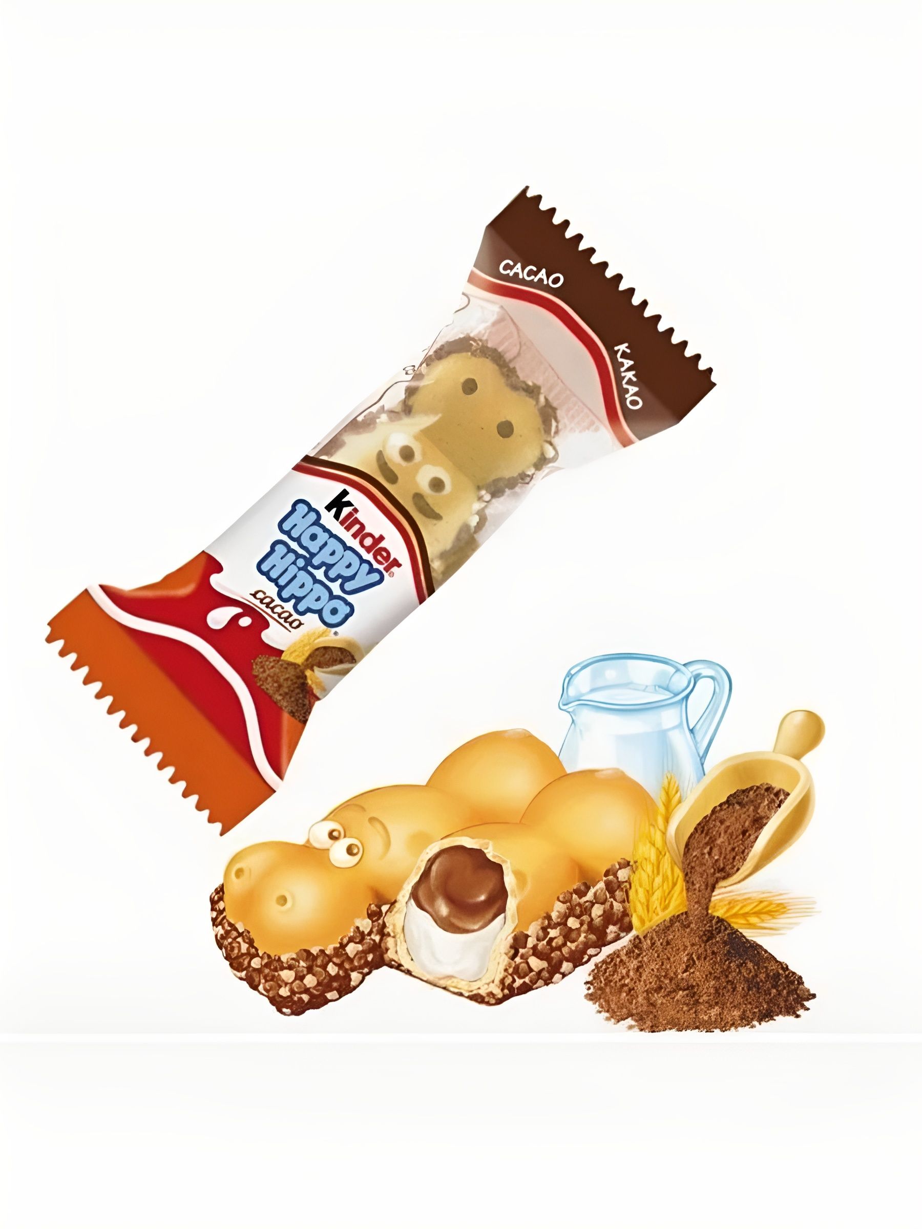 Печенье шоколадно-молочное печенье Kinder Happy Hippo Cacao, Упаковка 28 шт. (Германия)