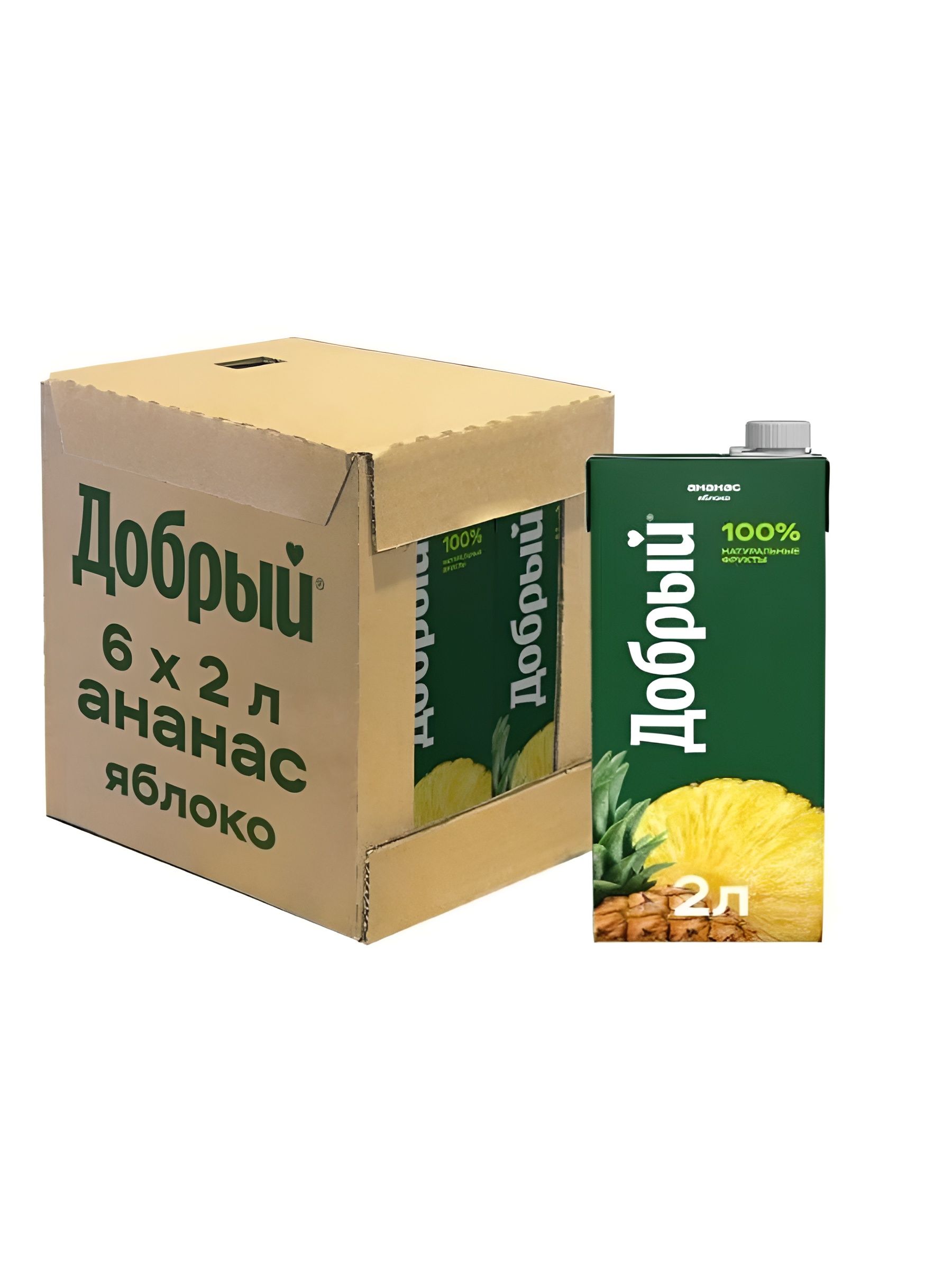 Нектар Добрый Ананас - Яблоко, 2л. Упаковка 6 шт.