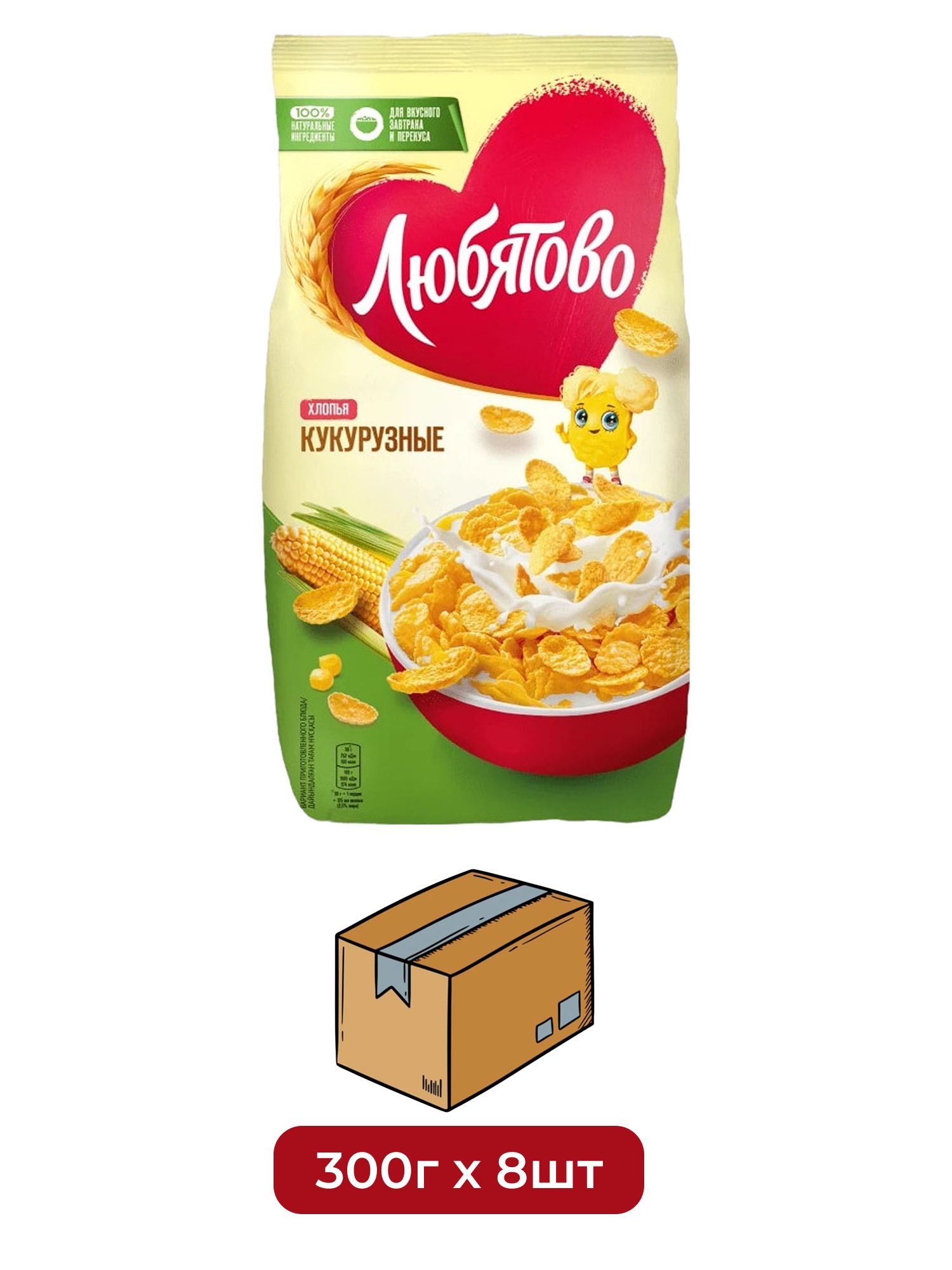 Готовый завтрак Любятово Хлопья кукурузные, 300г х 8 шт.