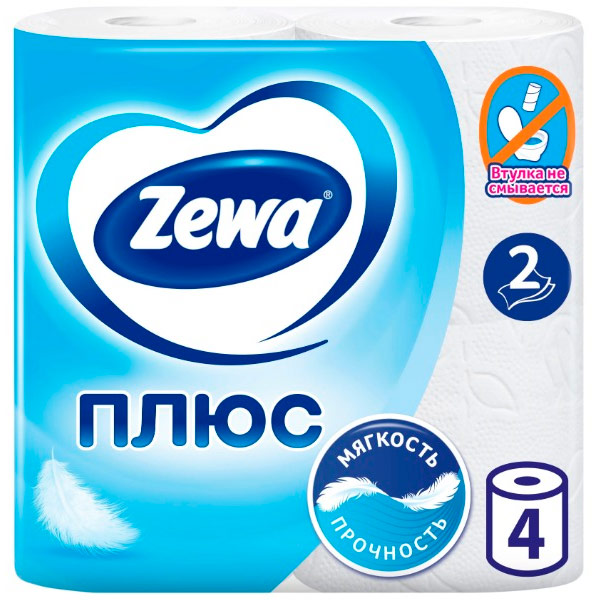 Туалетная бумага Zewa Плюс белая 2 слоя (4шт.)