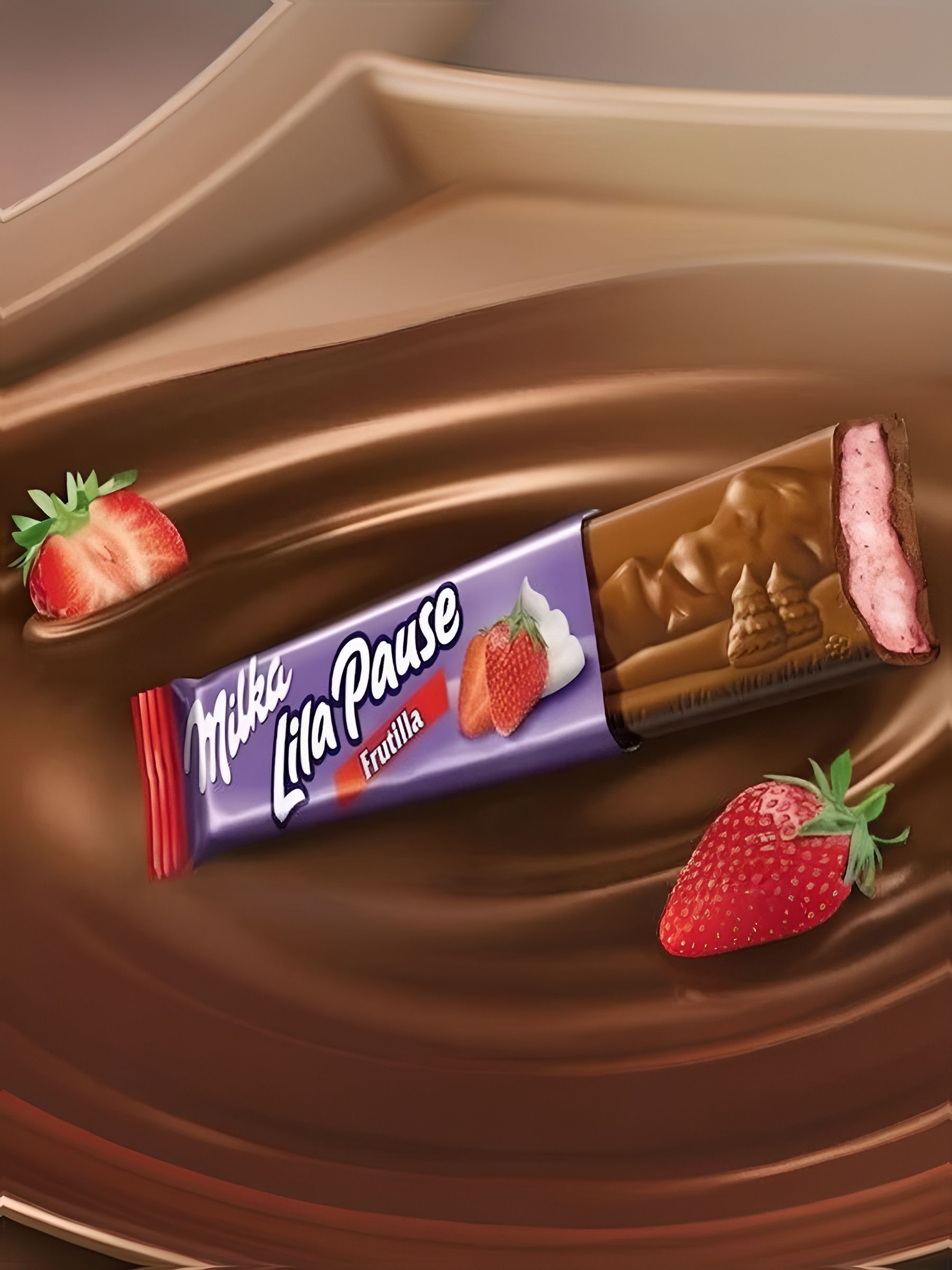 Шоколадный батончик Milka Lila Strawberry Pause (34 грамма). 12 шт