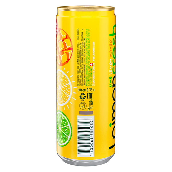 Напиток Laimon Fresh Mango 0.33 литра, среднегазированный, ж/б, 12 шт. в уп.