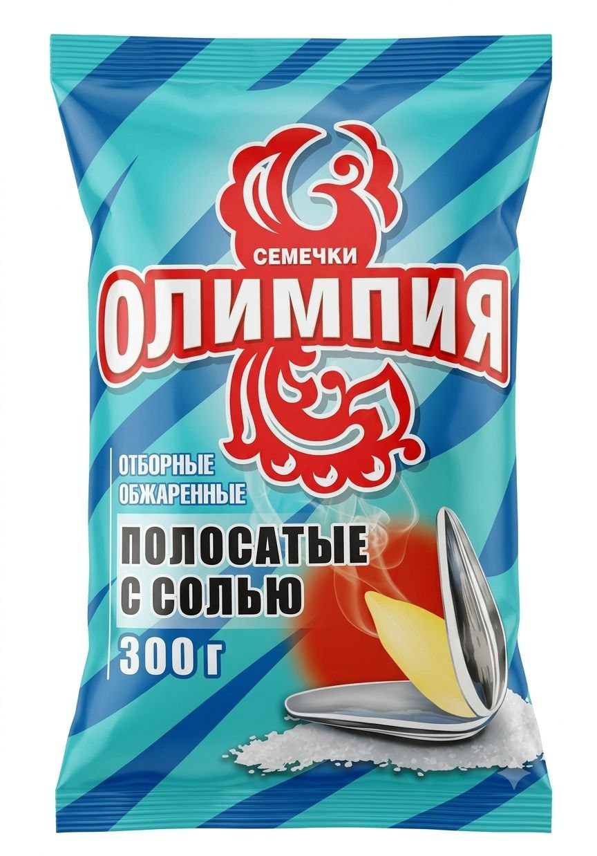 Семечки обжаренные отборные соленые "Олимпия" (полосатые с солью), 300г х 7шт.