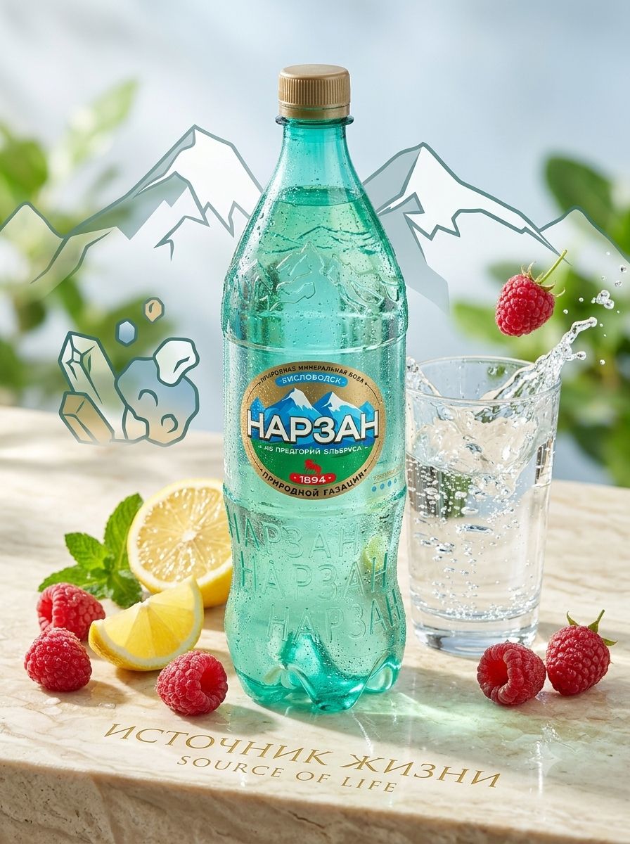 Вода Нарзан минеральная лечебно-столовая газированная, ПЭТ, 500мл х 12шт.