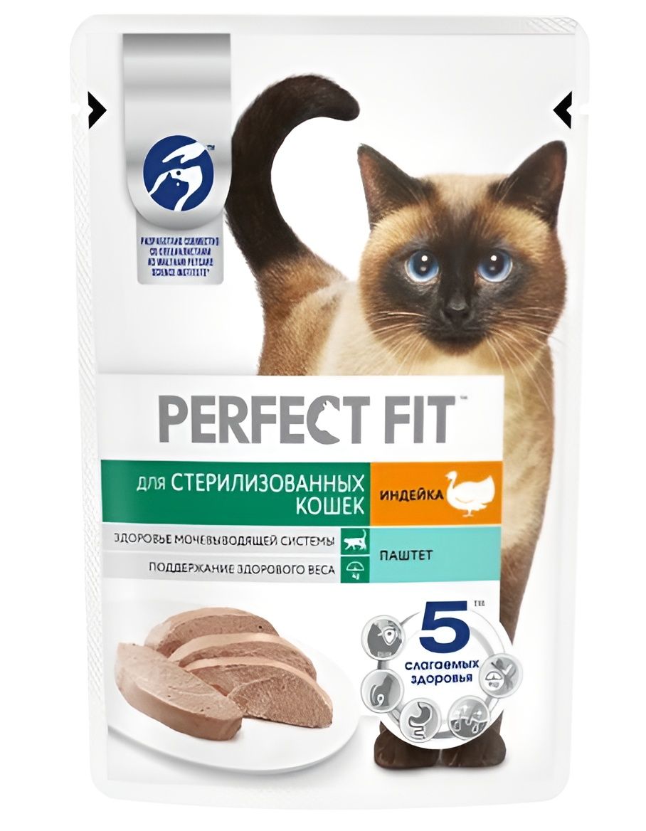 Корм влажный для стерилизованных кошек Perfect Fit паштет с индейкой 75 г х 28 шт