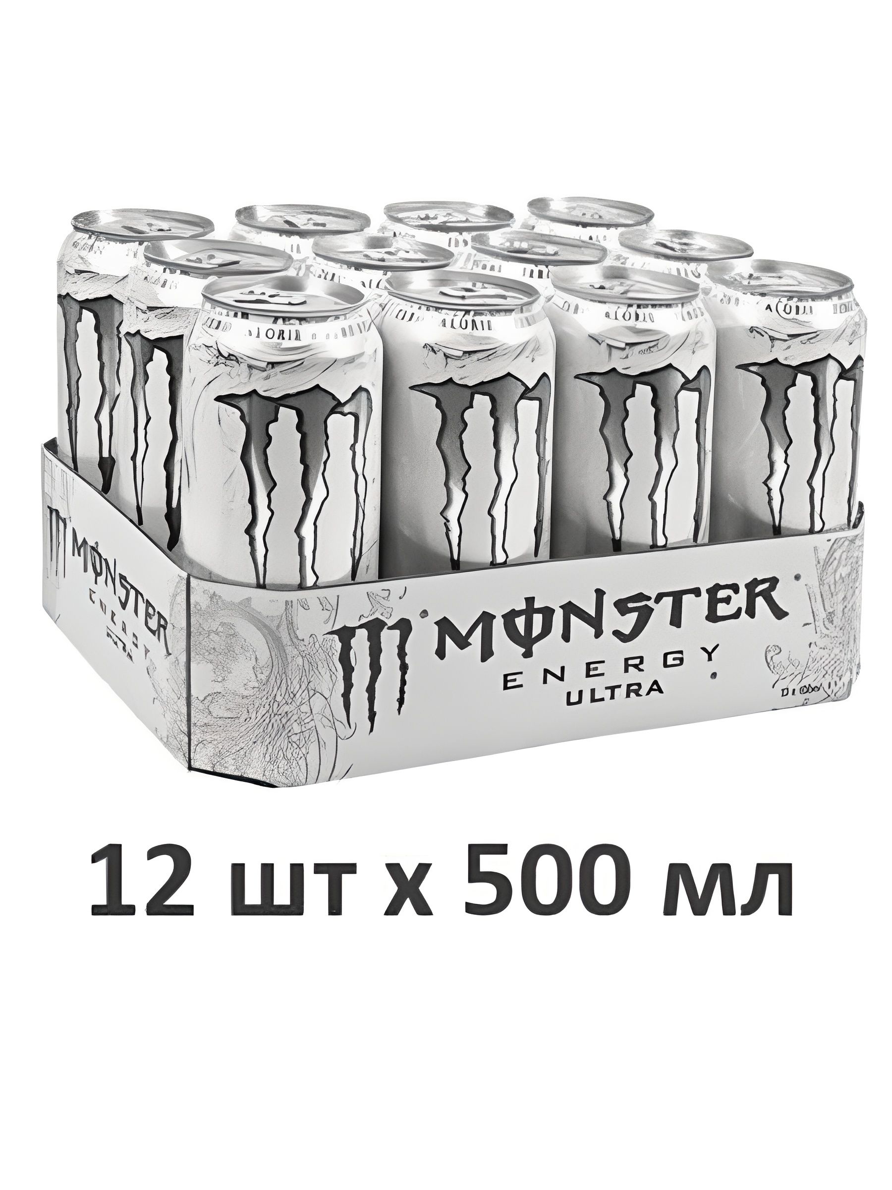 Энергетический напиток Monster Energy УЛЬТРА без сахара 500 мл, упаковка 12 шт