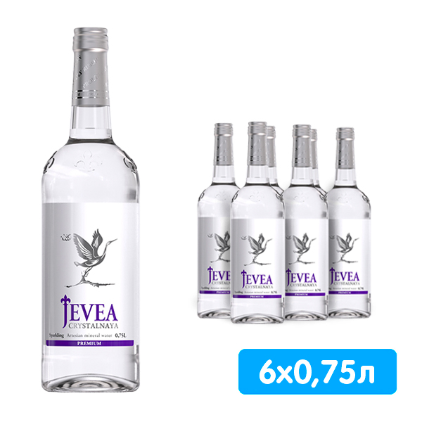 Вода Jevea Crystalnaya / Живея Кристальная 0.75 литра, газ, стекло, 6 шт. в уп.