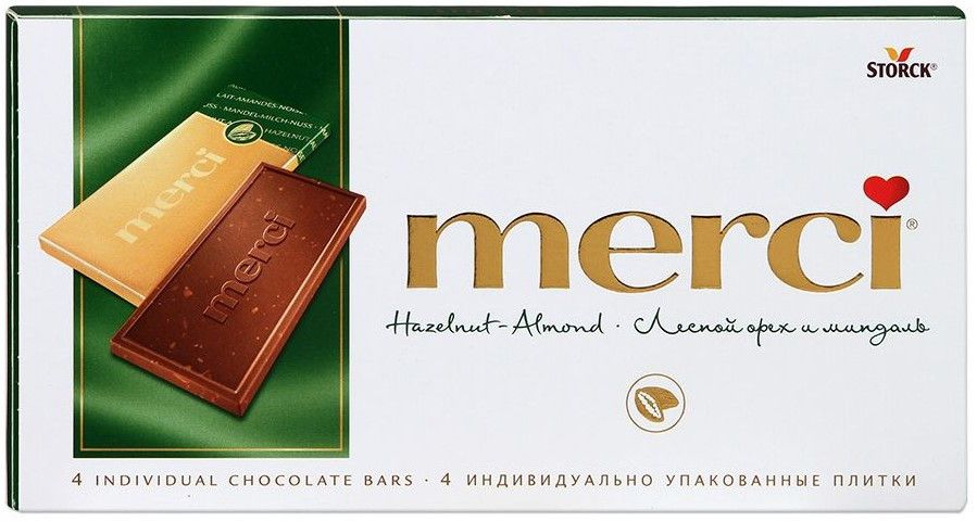 Шоколад Merci Лесной орех и миндаль, 100г. Набор 5 шт.