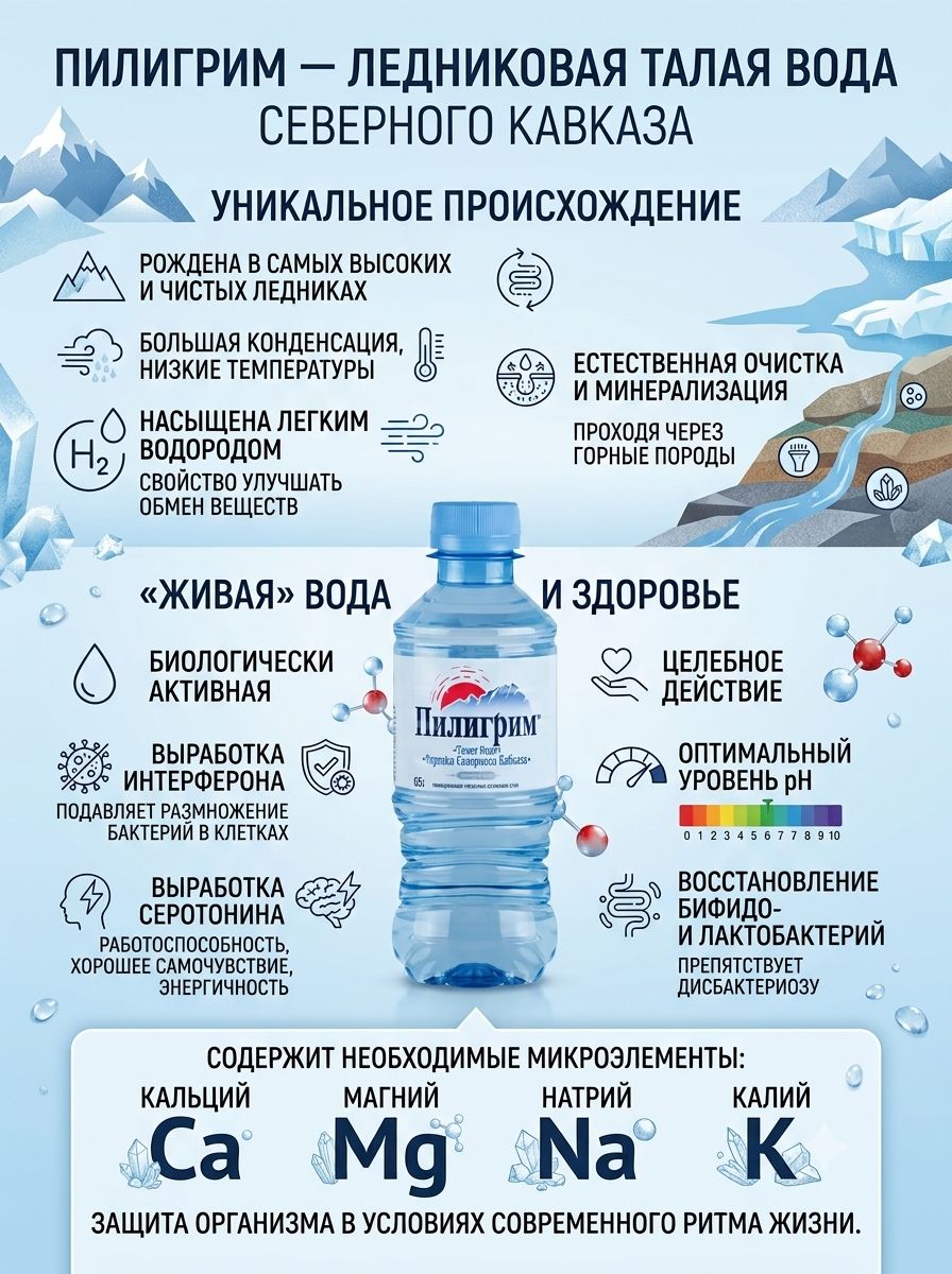Вода Пилигрим 0.25 литра, без газа, пэт, 8 шт.