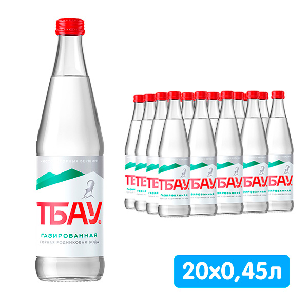 Вода Тбау 0.45 литра, газ, стекло, 20 шт. в уп.
