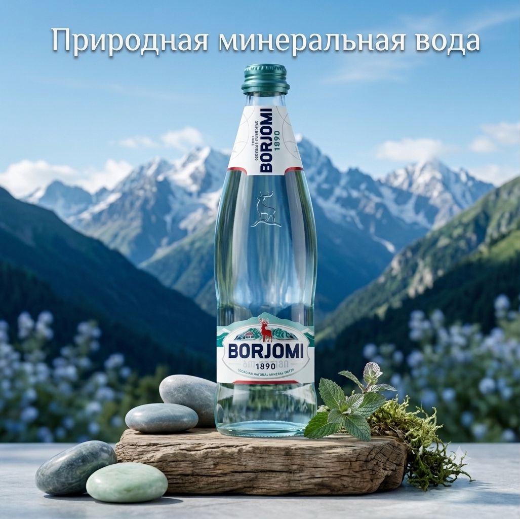 Боржоми, вода питьевая газированная, 1 шт, стекло 0,5 л.