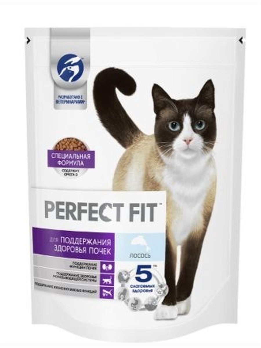 Корм сухой Perfect Fit Здоровье почек для взрослых кошек с лососем, 650г