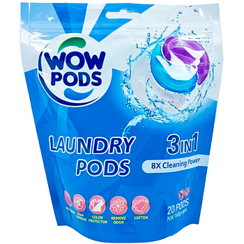 Гель-капсулы для стирки Wow Pods 8 Cleaning Power 3 в 1, 20 шт