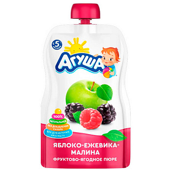 Пюре Агуша фруктовое Яблоко-ежевика-малина с 6 месяцев 90 гр