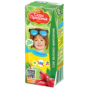 Сок Сады придонья яблоко / шиповник 0.2 литра, 27 шт. в уп.