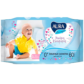 Салфетки влажные AURA детские Ultra Comfort 60 шт