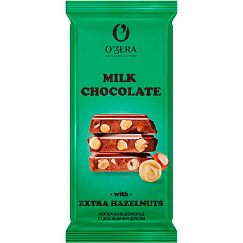Шоколад OZera Milk&Extra Hazelnut молочный с цельным фундуком 90 гр