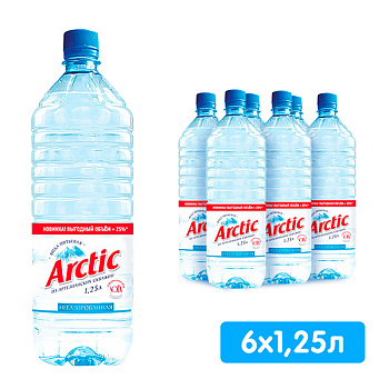 Вода Arctic 1.25 литра, без газа, пэт, 6 шт. в уп.