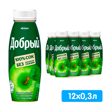 Нектар Добрый яблоко 0.3 литра, пэт, 12 шт. в уп.