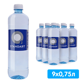 Вода Standart О2 Sport 0.75 литра, без газа, пэт, 9 шт. в уп.
