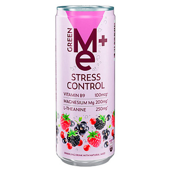 Напиток Green Me+ Plus Stress Control с витамином В9, магнием, Л-теанином, 0.33 литра, газ, ж/б, 12 шт. в уп.