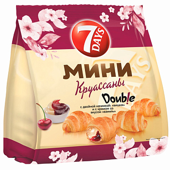 Круассаны 7Days Мини Double с двойной начинкой вишня-ваниль 265 гр