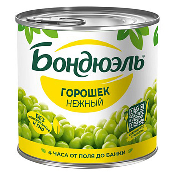 Горошек Bonduelle зеленый Нежный ж/б 425 гр
