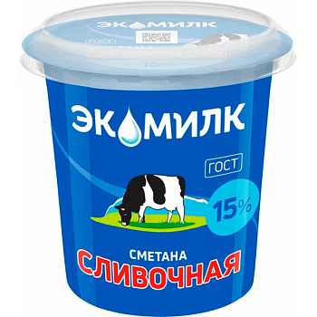 Сметана Экомилк сливочная 15% БЗМЖ 300 гр