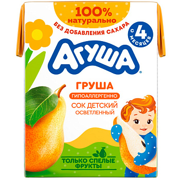 Сок Агуша груша осветленный 0.2 литра, 18 шт. в уп.