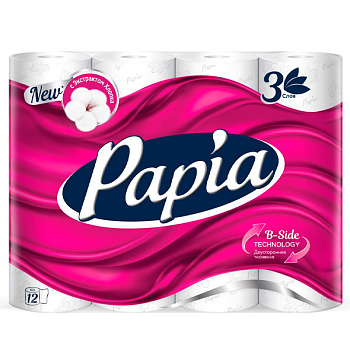 Туалетная бумага Papia белая 3 слоя (12шт)