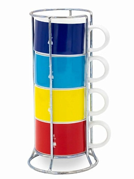Набор из 4 чашек Bialetti Multicolor со стойкой