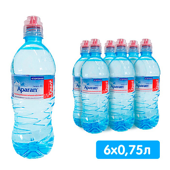 Вода Апаран 0.75 литра, спорт, без газа, пэт, 6 шт. в уп.