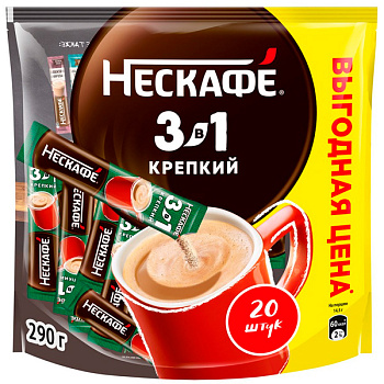 Кофейный напиток Nescafe / Нескафе Strong растворимый 3в1, 20 пак x 14,5 гр