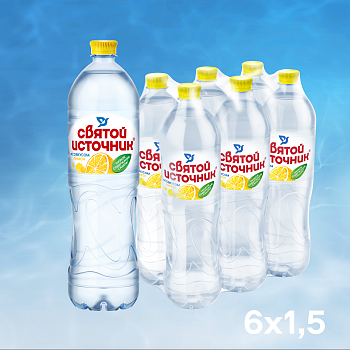 Вода Святой Источник со вкусом лимона 1.5 литра, без газа, пэт, 6 шт. в уп.