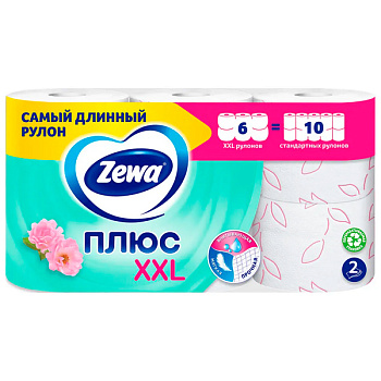 Туалетная бумага Zewa Плюс XXL белая 2х-слойная (6шт.)