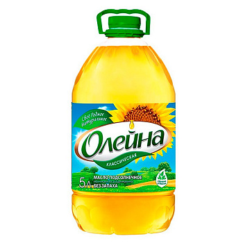 Масло Олейна подсолнечное рафинированное дезодорированное 5 литров