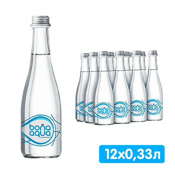 Вода Bona Aqua 0.33 литра, без газа, стекло, 12 шт. в уп.