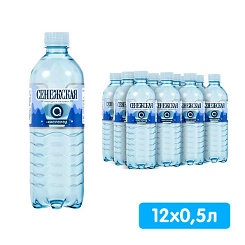 Вода Сенежская + кислород О2, 0.5 литра, газ, пэт, 12 шт. в уп.