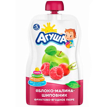 Пюре Агуша фруктовое Яблоко-малина-шиповник с 5 месяцев 90 гр