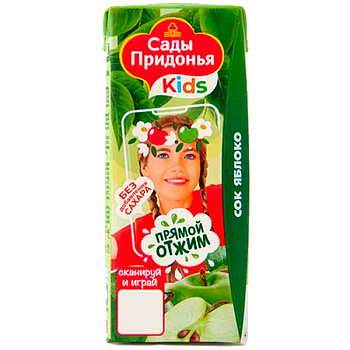 Сок Сады придонья прямого отжима яблоко 0.2 литра, 27 шт. в уп.