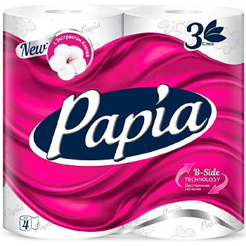 Туалетная бумага Papia белая 3 слоя (4 шт)