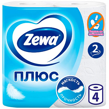 Туалетная бумага Zewa Плюс белая 2 слоя (4шт.)
