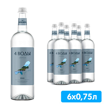 Вода 4 воды Абрау-Дюрсо виноградная 0.75 литра, газ, стекло, 6 шт. в уп.
